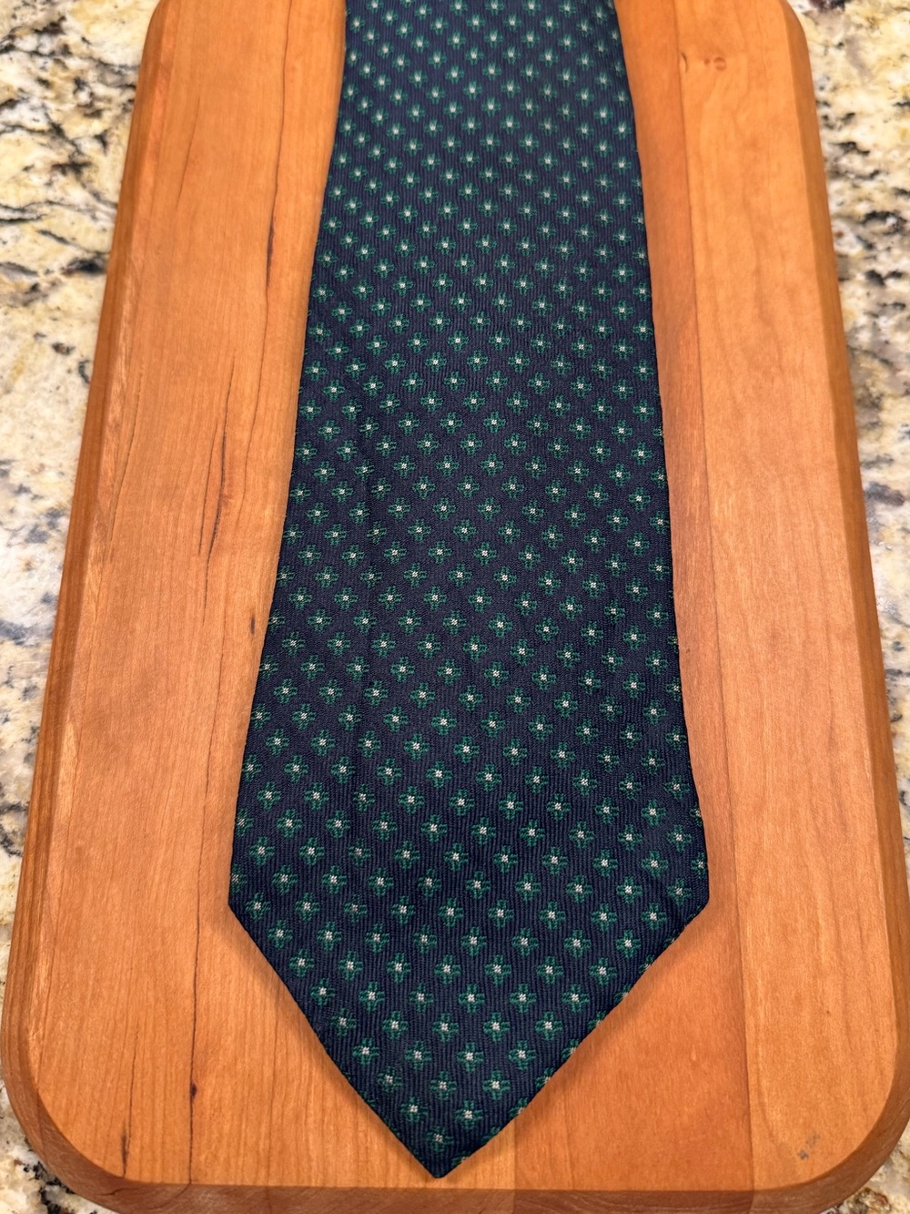 Vintage Burberrys Navy Tie with Green Micro-Dot Pattern